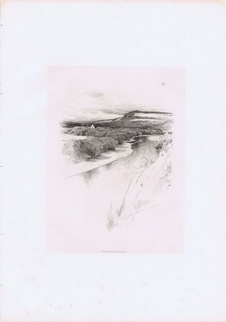 Гравюра Шарль Аман-Дюран Шотландия. Река Твид. Аббатство Драйбург. Гелиогравюра. Шотландия, Эдинбург, 1884 год
