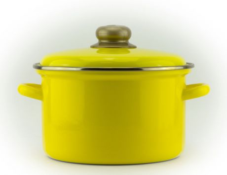 Кастрюля Эмаль 2 литра с металлической крышкой, желтый