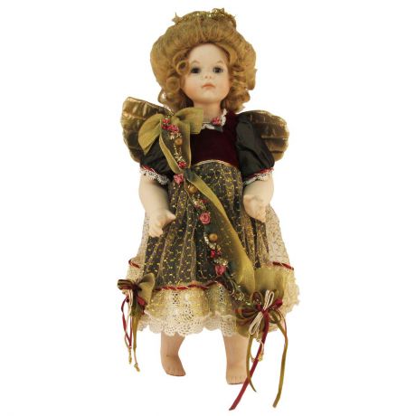 Кукла коллекционная Faberge "Рождественский ангел Анжелика", бордовый, бежевый, золотой, темно-зеленый, розовый, хаки, белый
