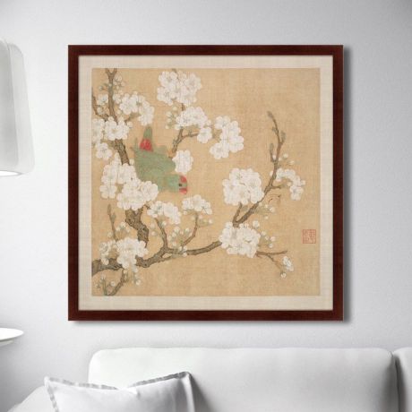 Картина Картины В Квартиру Попугай в ветвях персикового дерева, литография 10 век, Бумага
