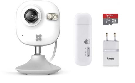 Система видеонаблюдения Ezviz Беспроводной комплект- видеокамера Mini Plus белая+4G WiFi модем+карта памяти 16Gb, белый