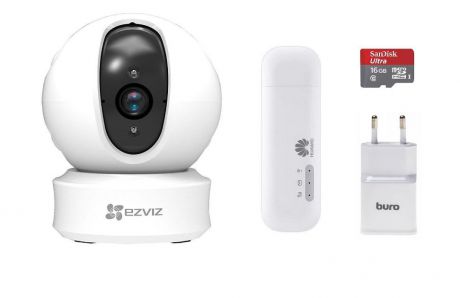 Система видеонаблюдения Ezviz Беспроводной комплект- видеокамера ez360+4G WiFi модем+карта памяти 16Gb, белый