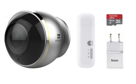 Система видеонаблюдения Ezviz Беспроводной комплект- видеокамера Mini Pano+4G WiFi модем+карта памяти 16Gb, серый металлик