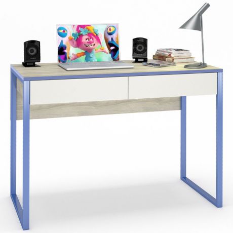 Письменный стол Моби Гольф, цвет вяз либерти светлый/белый матовый/голубой металл