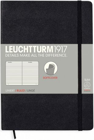 Записная книжка Leuchtturm1917, 308290, черный, A5 (148 x 210 мм), в линейку, 61 лист