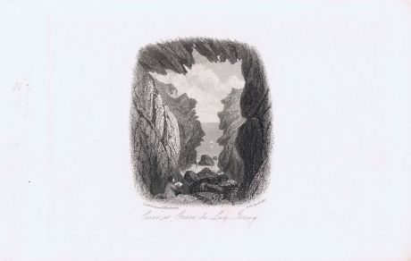 Гравюра Джон Харвуд Остров Джерси. Пещера близ Греве-де-Лек. Офорт. Англия, Лондон, 1855 год