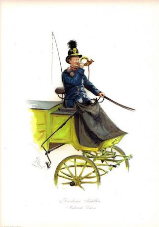 Гравюра Готтлоб Морэ Профессии. Дрезденский почтальон. Хромолитография. Германия, Дрезден, 1895 год
