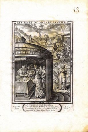 Гравюра Леонар Готье Январь. Резцовая гравюра. Франция, Париж, 1603 год