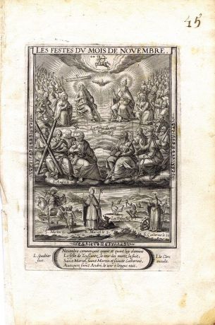 Гравюра Леонар Готье Ноябрь. Резцовая гравюра. Франция, Париж, 1603 год