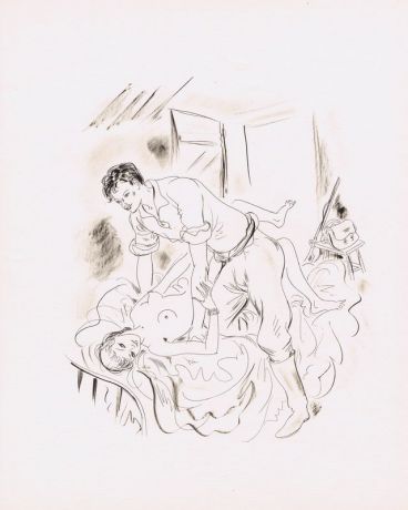 Гравюра Рауль Серрес (Шем) Леди Чаттерлей и лесник. Литография. Франция, 1956 год