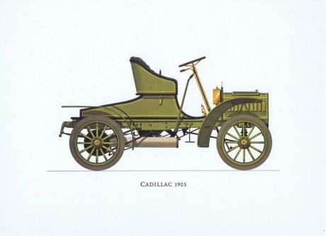 Гравюра Ariel-P Ретро автомобиль Кадиллак (Cadillac) 1905 года. Офсетная литография. Англия, Лондон, 1968 год