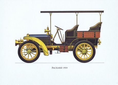 Гравюра Ariel-P Ретро автомобиль Паккард (Packard) 1904 года. Офсетная литография. Англия, Лондон, 1968 год