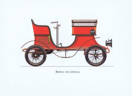 Гравюра Ariel-P Ретро автомобиль Берна Идеал (Berna Ideal) 1902 года. Офсетная литография. Англия, Лондон, 1968 год