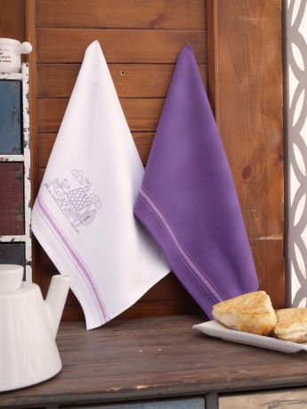 Набор кухонных полотенец Allegro КАНТРИ, белый, фиолетовый