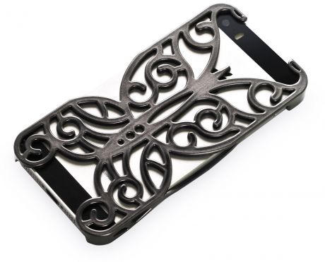 Чехол для сотового телефона iNeez накладка узор бабочка 400404 для Apple iPhone 5/5S/SE, черно-серый