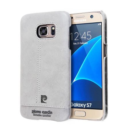 Чехол для сотового телефона Pierre Cardin элитный кожаный для Samsung Galaxy S7, серый