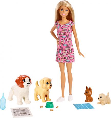 Игровой набор с куклой Barbie "Barbie и щенки", FXH08