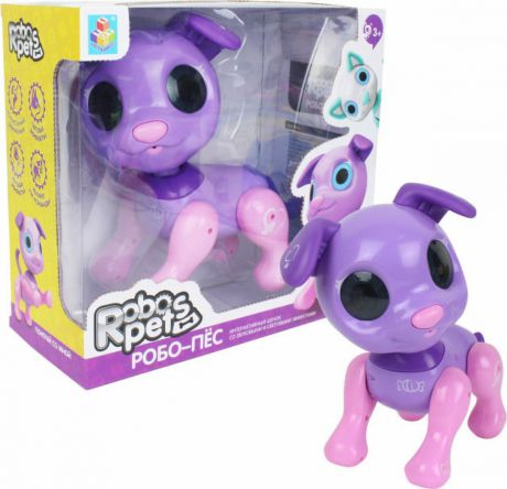 Интерактивная игрушка 1TOY Робо- пес, Т14337, фиолетовый, 24,5 х 23 х 11 см