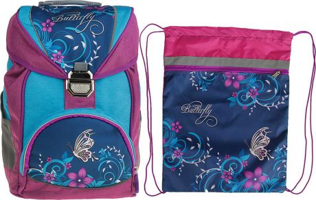 Ранец школьный для девочки Luris Райт Бабочка, 3105425, разноцветный, с мешком для обуви