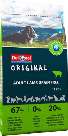 Корм сухой Delimeal Original Adult Lamb Grain Free, беззерновой, с мясом ягненка, для взрослых собак, 12 кг