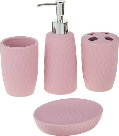 Набор для ванной комнаты Доляна "Свитер", 1585632, розовый, 4 предмета