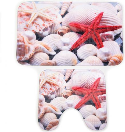 Набор ковриков для ванной Доляна "Звёзды на ракушках", 2989783, разноцветный, 2 шт