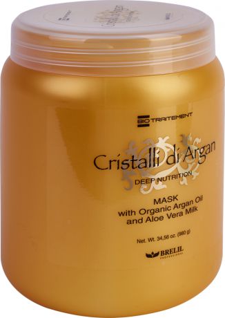 Маска для волос Brelil BioTreatment Argan, для глубокого восстановления, шелковистости и блеска, с маслом аргании и молочком алоэ, 1 л