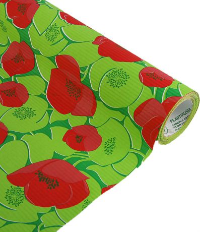 Бумага упаковочная Маки, 2321425, зеленый, красный, 0,5 х 10 м