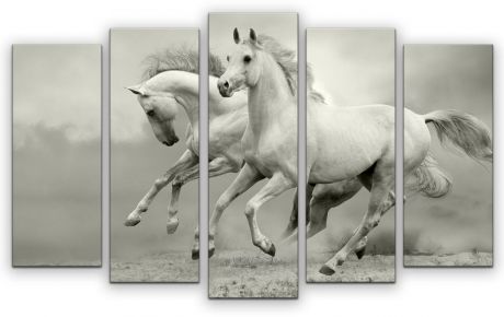 Картина модульная Картиномания "Белые лошадки", 90 х 57 см, Дерево, Холст