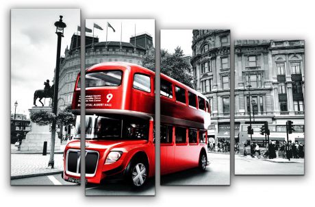 Картина модульная Картиномания "Лондонский автобус", 90 х 57 см, Дерево, Холст