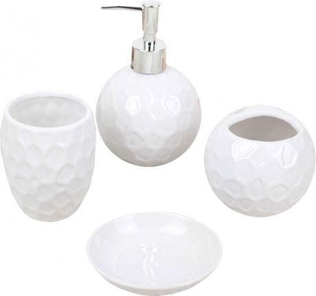 Набор для ванной комнаты "Каменный шар", 3088093, белый, 4 предмета