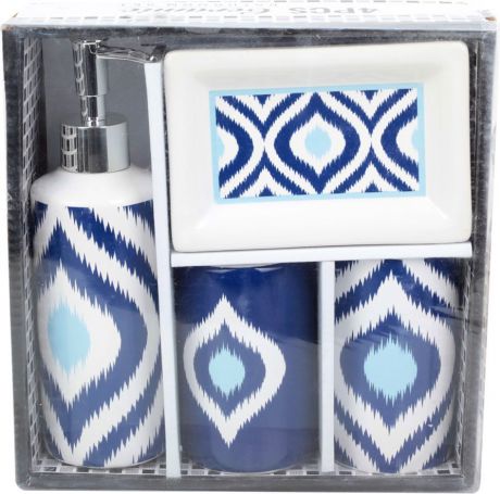 Набор для ванной комнаты "Орнамент", 2522882, синий, 4 предмета