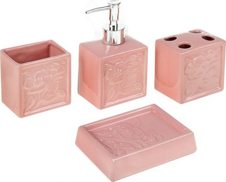Набор для ванной комнаты Доляна "Кувшинка", 1585620, розовый, 4 предмета