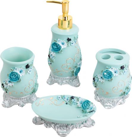 Набор для ванной комнаты "Розы", 3088069, голубой, 4 предмета