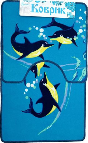 Набор ковриков для ванной Доляна "Дельфины", 2987280, разноцветный, 2 шт