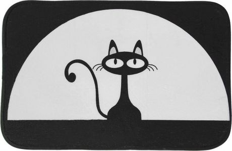 Коврик для ванной Доляна "Чёрная кошка", 1392739, белый, черный, 40 х 60 см