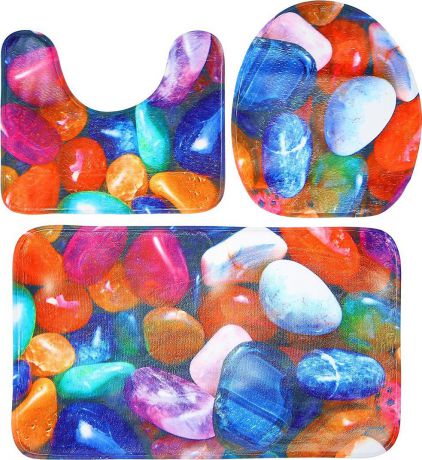 Набор ковриков для ванной Доляна "Галька цветная", 3545650, разноцветный, 3 шт