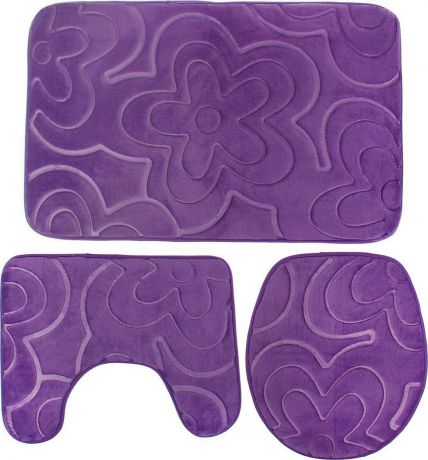 Набор ковриков для ванной Доляна "Лужайка", 2355963, фиолетовый, 3 шт