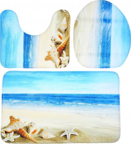 Набор ковриков для ванной Доляна "Море", 3545657, разноцветный, 3 шт