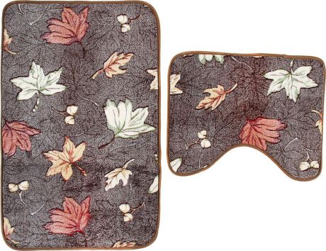 Набор ковриков для ванной Доляна "Осенние листья", 851411, разноцветный, коричневый, 2 шт