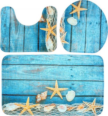 Набор ковриков для ванной Доляна "Морские звезды", 3545646, разноцветный, 3 шт