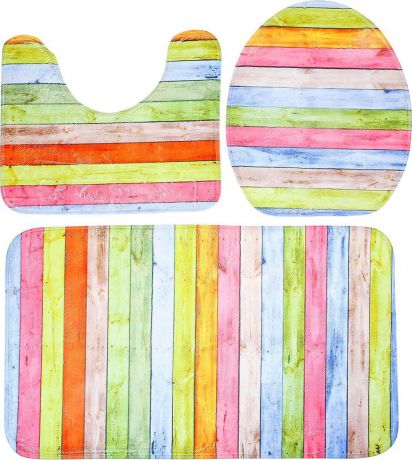 Набор ковриков для ванной Доляна "Цветные деревяшки", 3545647, разноцветный, 3 шт