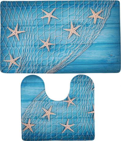 Набор ковриков для ванной Доляна "Морские звезды", 3904509, синий, 2 шт