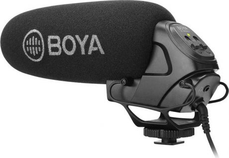 Микрофон-пушка накамерный конденсаторный Boya BY-BM3031 суперкардиоидный, для фото и видеокамер, диктофонов с раъемом 3,5 мм, переключатель уровня усиления сигнал, 40 Гц - 20 кГц, 80 дБ