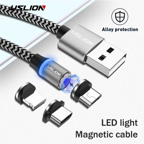 Кабель USLION плетёный USB-кабель, серебристый