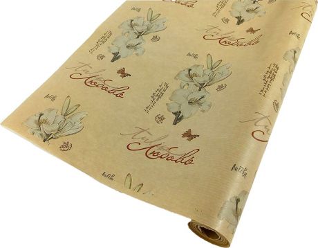 Бумага упаковочная Цветы Любовь, 1920471, бежевый, 0,83 x 10 м