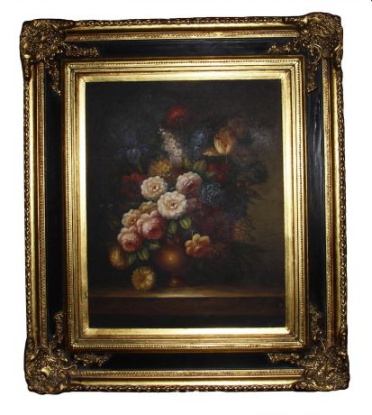 Картина Антик Хобби "Голландский натюрморт", золотой, черный, коричневый, светло-коричневый, белый, розовый, светло-розовый, красный, коричнево-красный