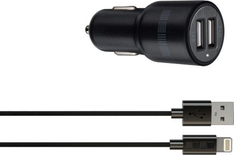 Автомобильное зарядное устройство Interstep IS-CC-IPAD52KRT-000B201, кабель Lightning, 2,1А, черный