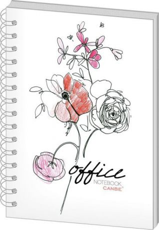 Тетрадь Canbe Office Flowers, в клетку, формат A5, 60 листов, белый
