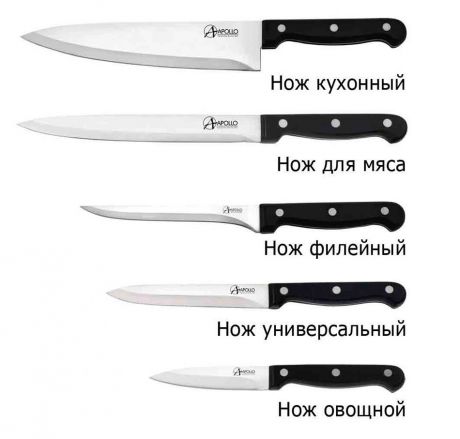 Набор кухонных ножей APOLLO TKP-006, черный